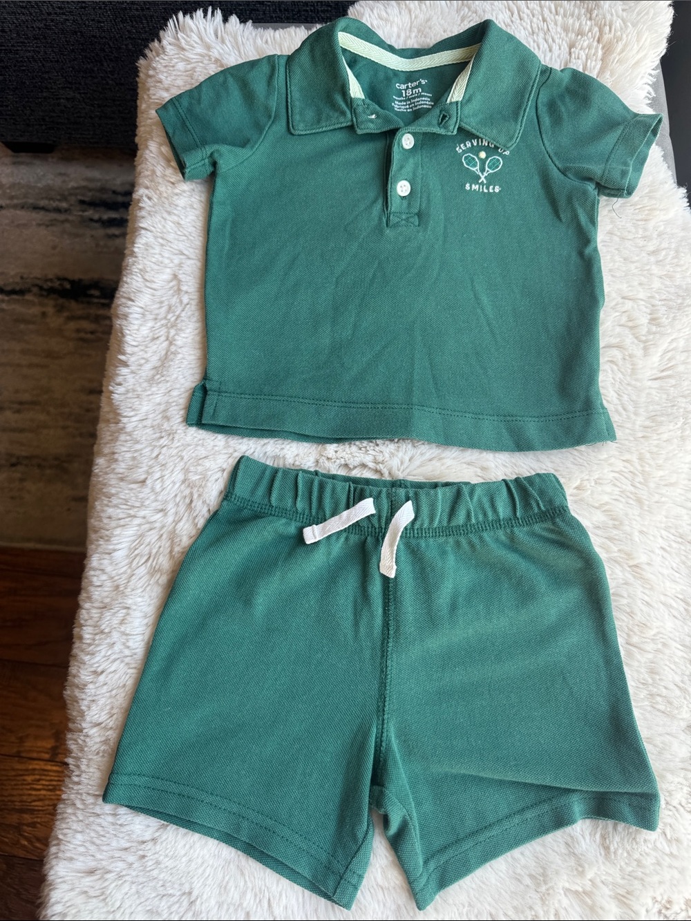 Carter's 18mos Green Polo Shirt and Shorts Set with Tennis Graphic